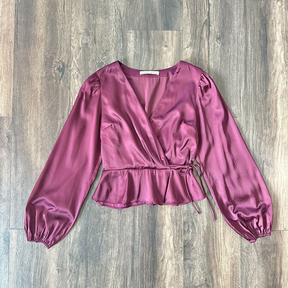 Abercrombie & Fitch Satin Blouse V-Neck Long Sleeve Wrap Tie Side Shirt Size XS